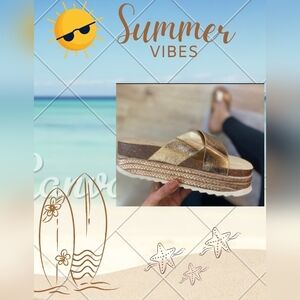 ❤️ 1 left ❤️ Metallic Rose Gold Criss Cross Platform Espardrille Sandals Wedges